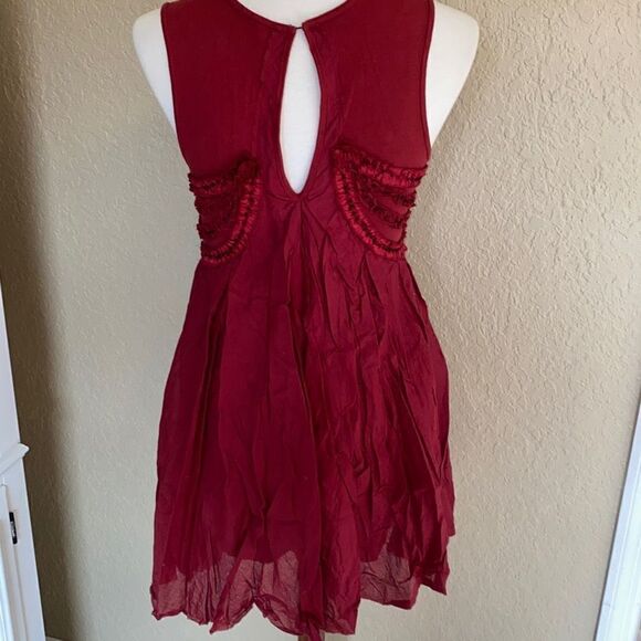 New w/out tags Free People Rose Red Beaded Dress flutter trim XS - Picture 8 of 16